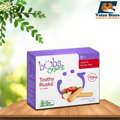 Bánh gặm nướu Bubs Organic vị táo, lúa mạch cho trẻ đang mọc răng (6 tháng+) 100g